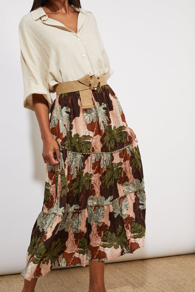 Cayman Tiered Maxi Skirt - Palms - The Haven Co