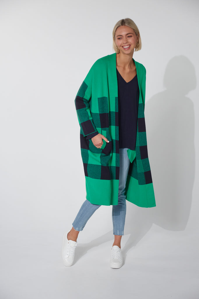 Harris Cardigan - Evergreen Check - The Haven Co