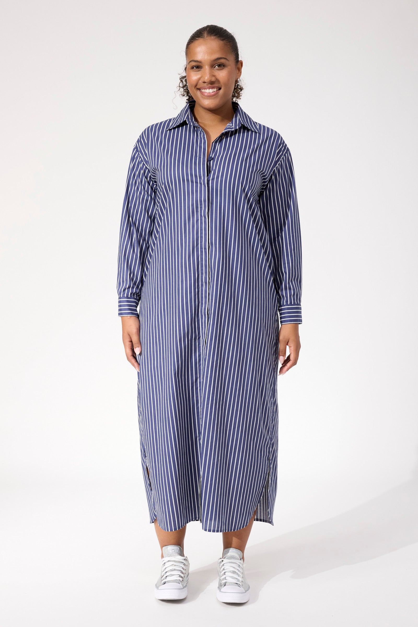 navy blue and white striped shirt dress Fairbanks Stripe Shirt Dress