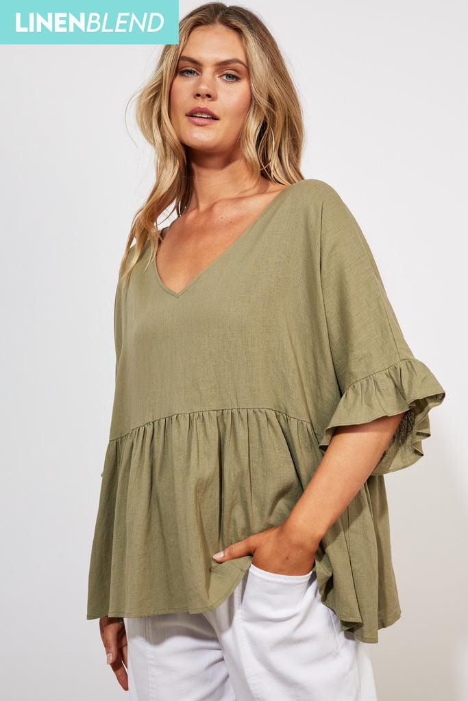 Tanna Relax Top - Khaki - The Haven Co