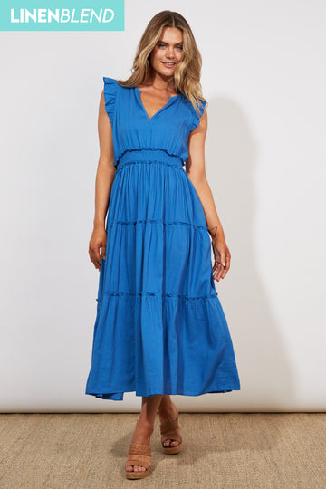 Tanna Frill Dress - Cobalt - The Haven Co