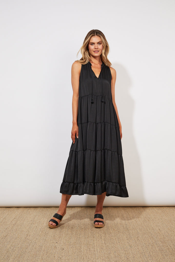 Barbados Tiered Maxi - Jet - The Haven Co