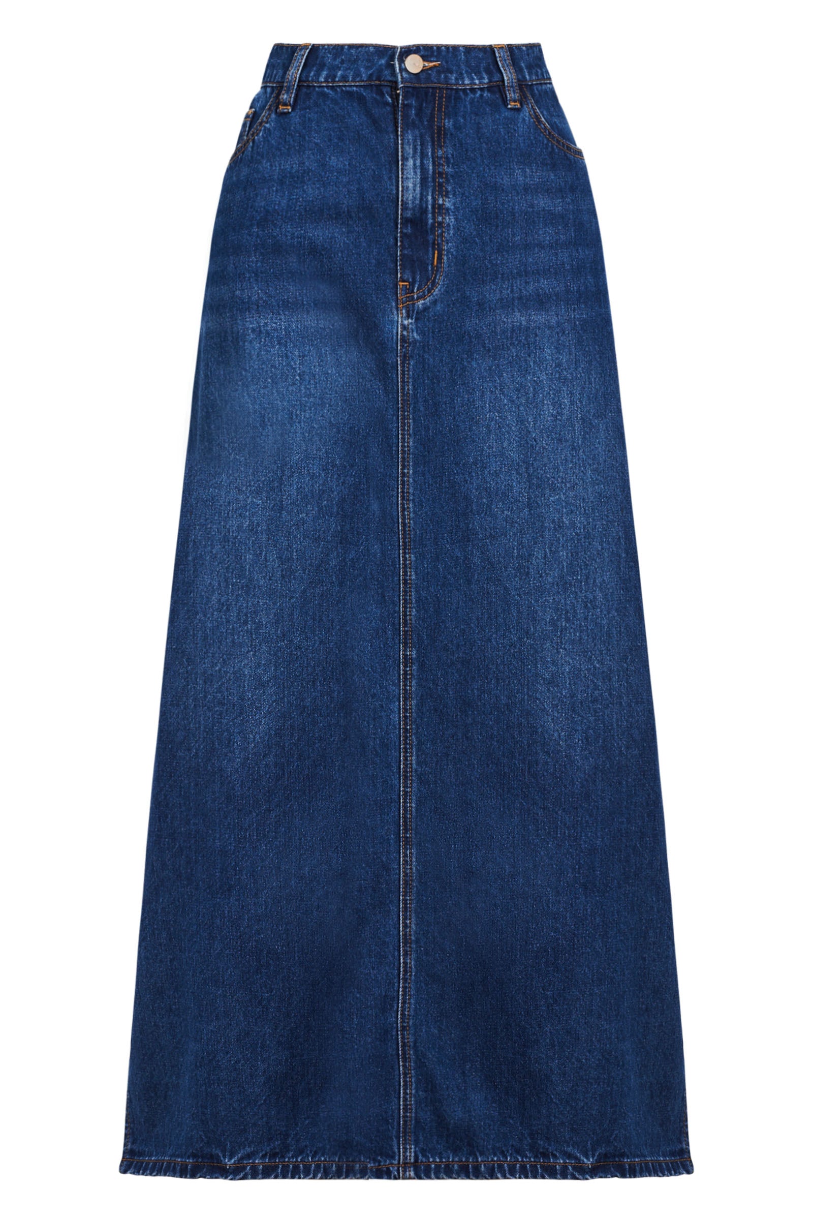Maxi Skirt Scalloped Jean Skirt Elastic Waist Denim Skirt