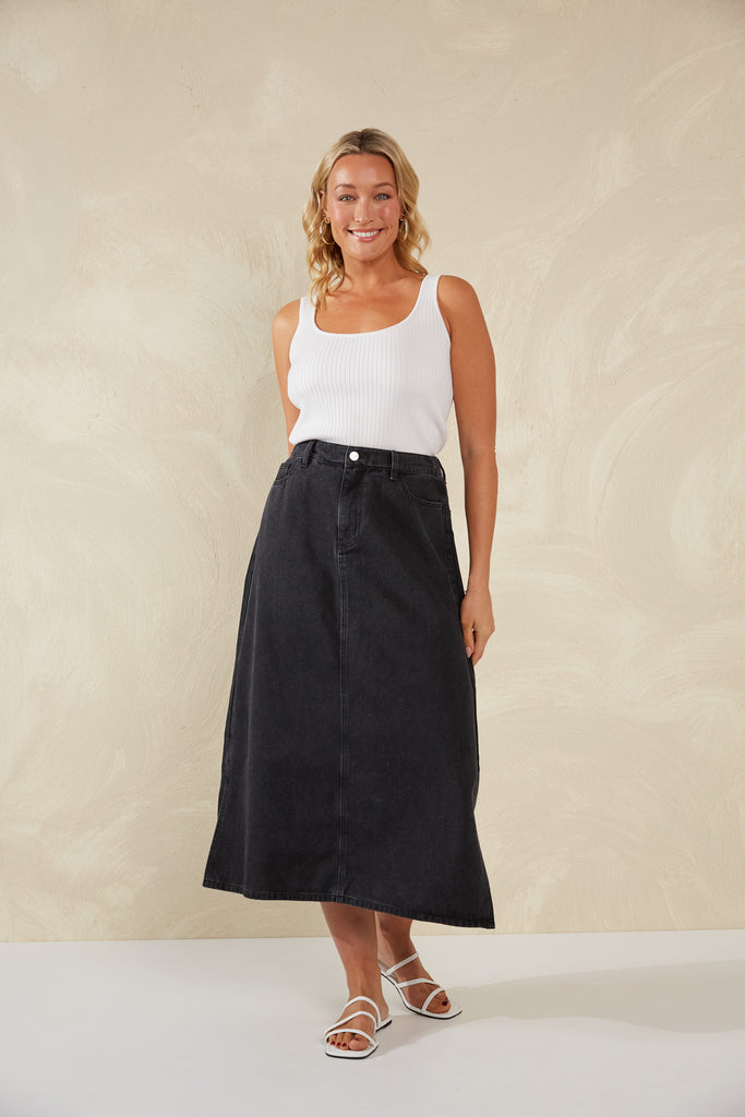 Dalton Denim Skirt - Slate - The Haven Co