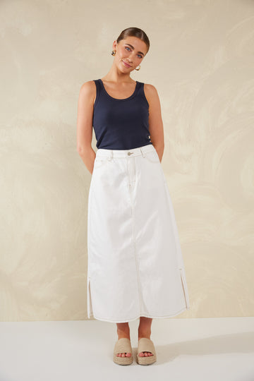 Dalton Denim Skirt - White - The Haven Co