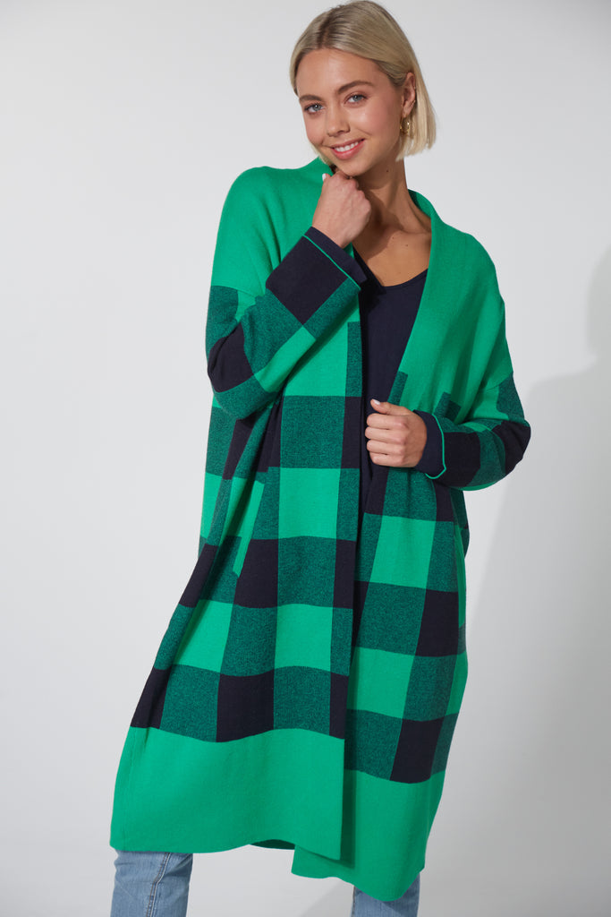 Harris Cardigan - Evergreen Check - The Haven Co