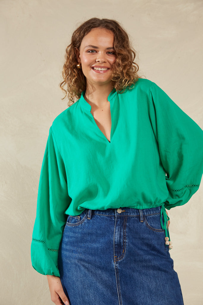 Sardinia Tie Blouse - Verde - The Haven Co