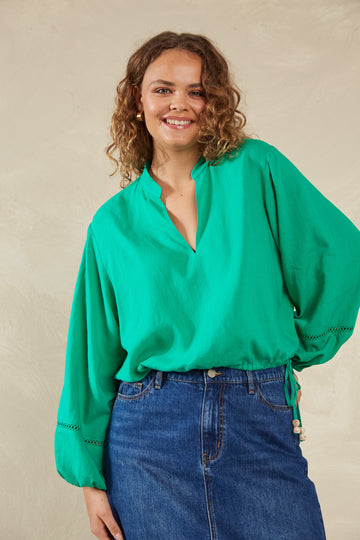 Sardinia Tie Blouse - Verde - The Haven Co