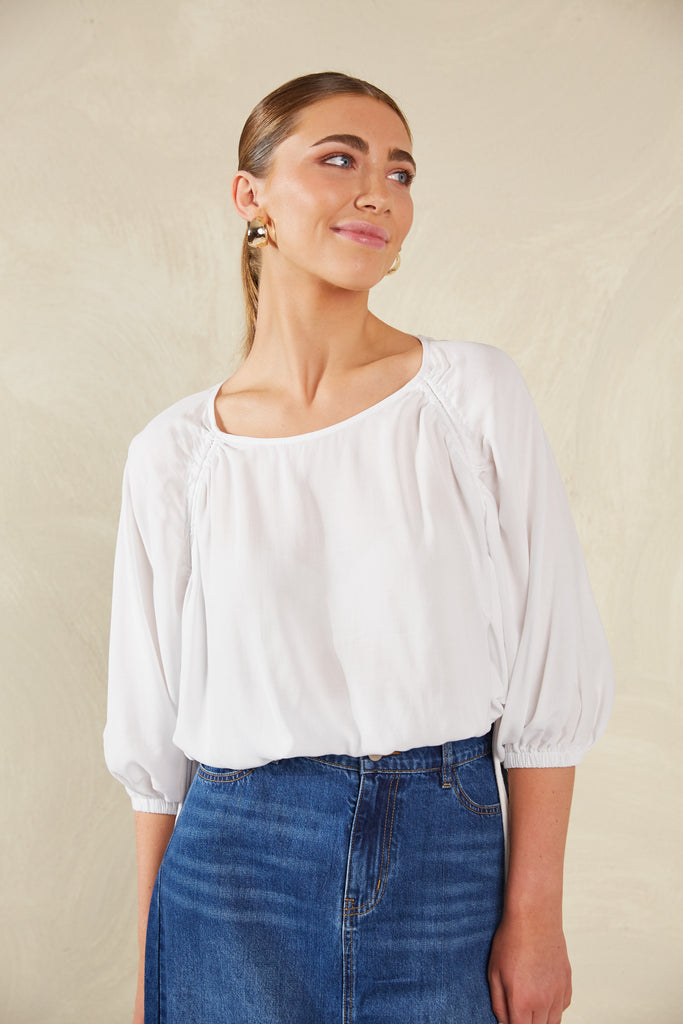 Palermo Drawstring Top - Bianco - The Haven Co