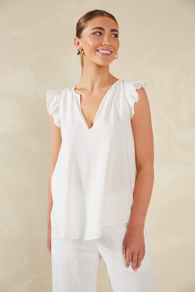 Florence Frill Tank - Bianco - The Haven Co