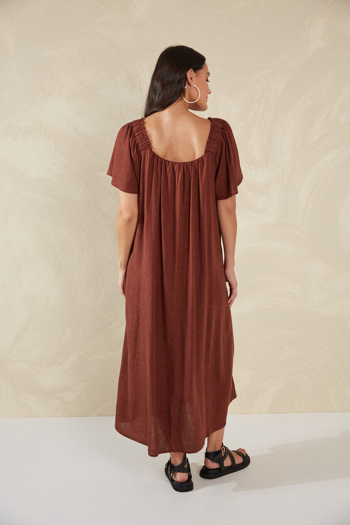 Florence Ruffle Dress - Espresso - The Haven Co