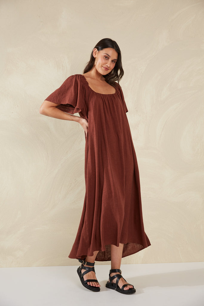 Florence Ruffle Dress - Espresso - The Haven Co