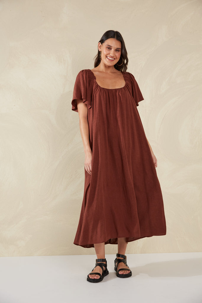 Florence Ruffle Dress - Espresso - The Haven Co