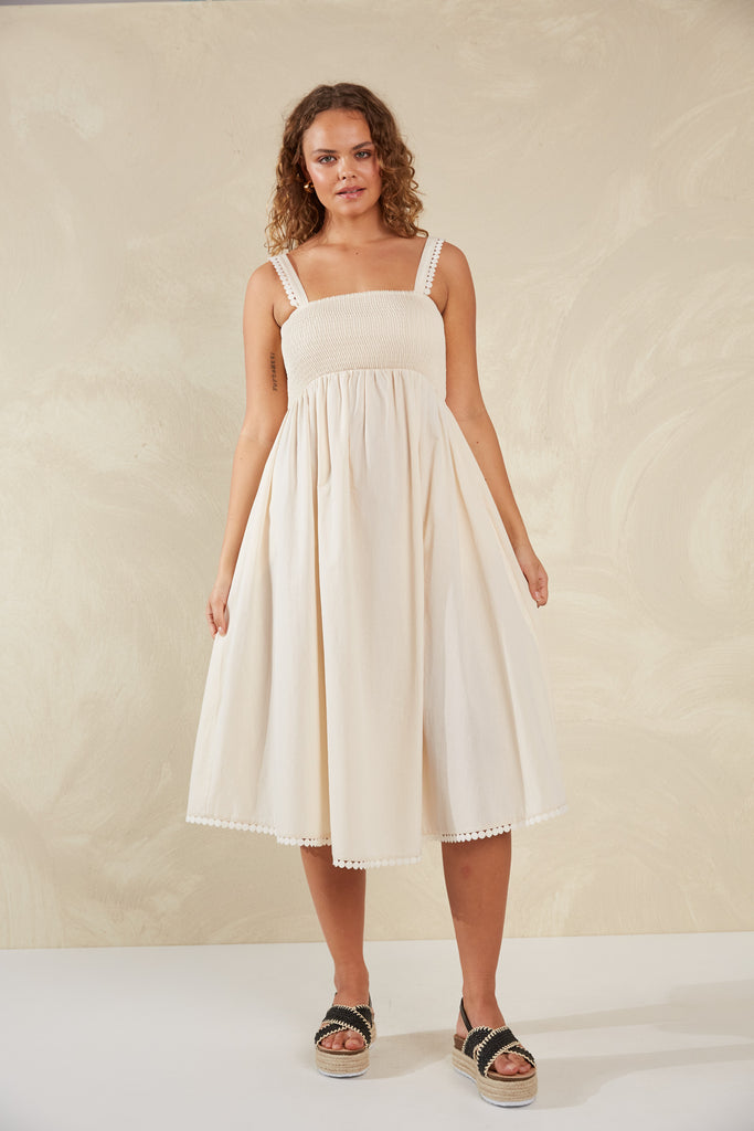Adelfia Shirred Dress - Cannoli - The Haven Co