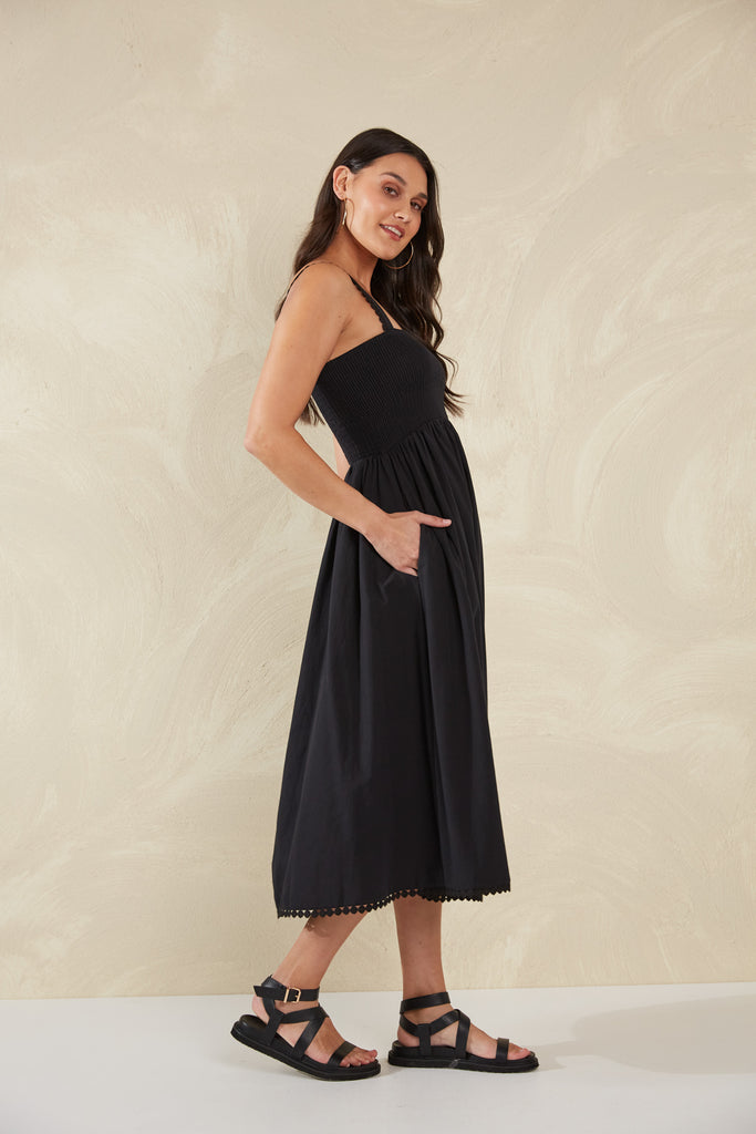 Adelfia Shirred Dress - Domino - The Haven Co