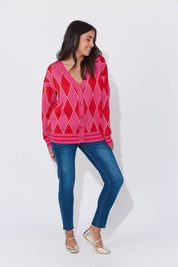 Casablanca Lurex Cardigan - Chilli/Pink