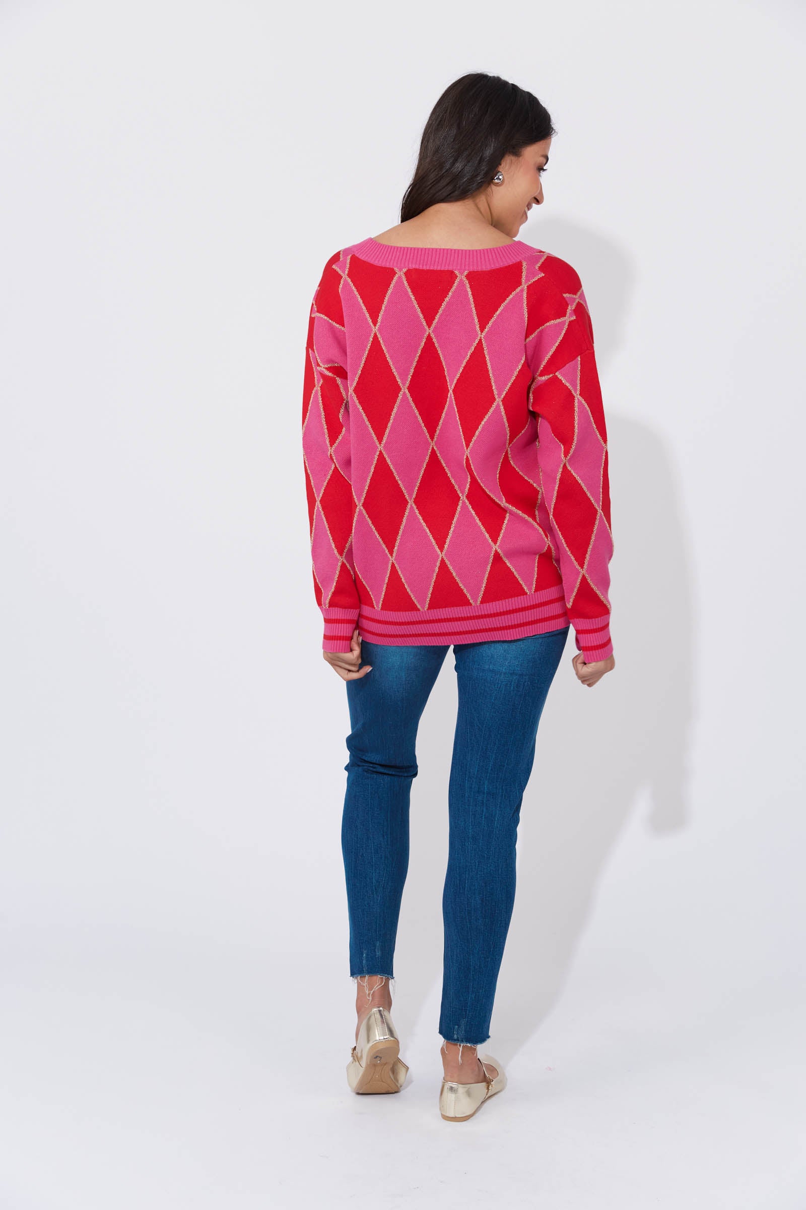 Casablanca Lurex Cardigan - Chilli/Pink