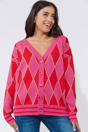 Casablanca Lurex Cardigan - Chilli/Pink