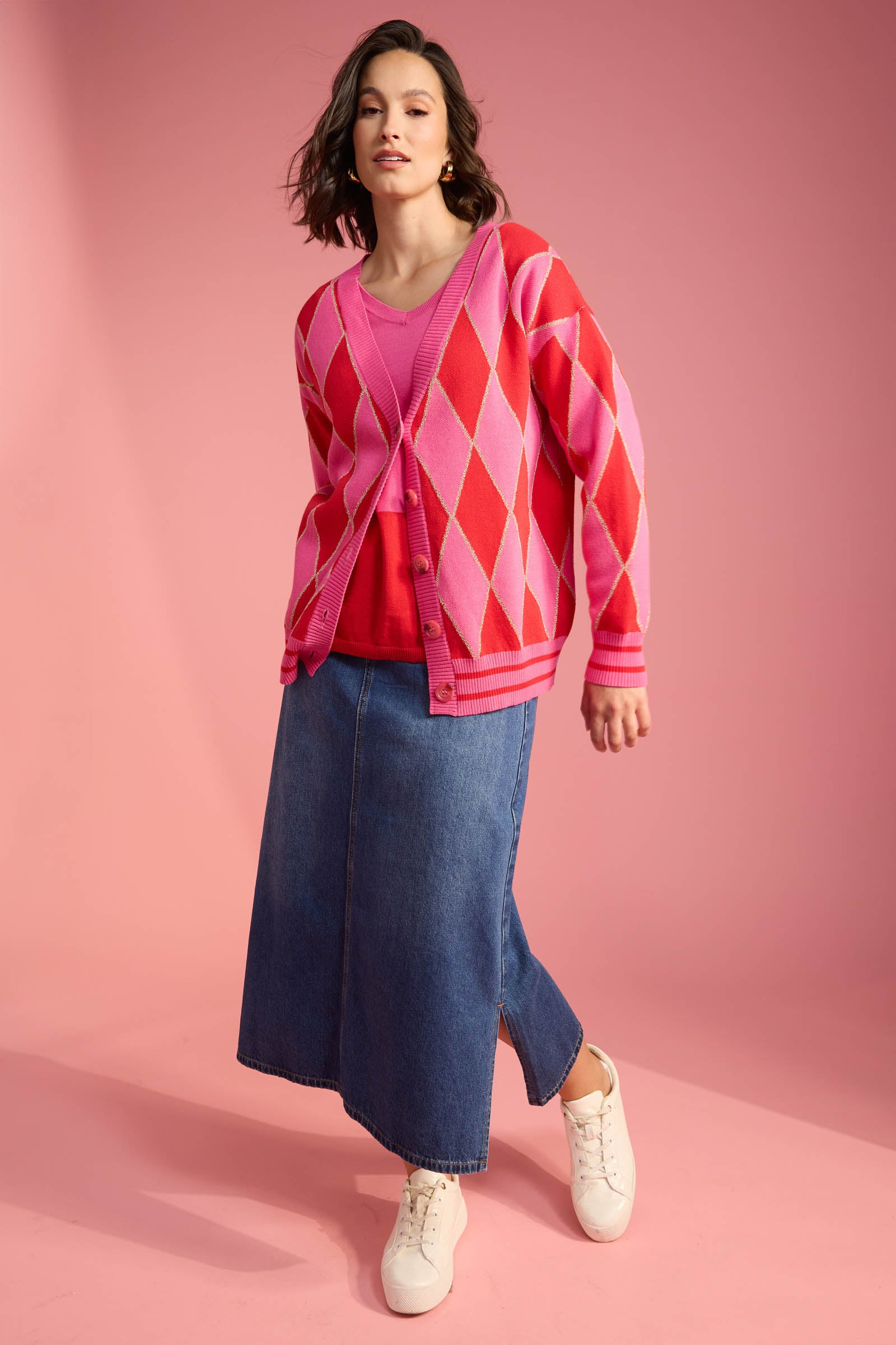 Casablanca Lurex Cardigan - Chilli/Pink