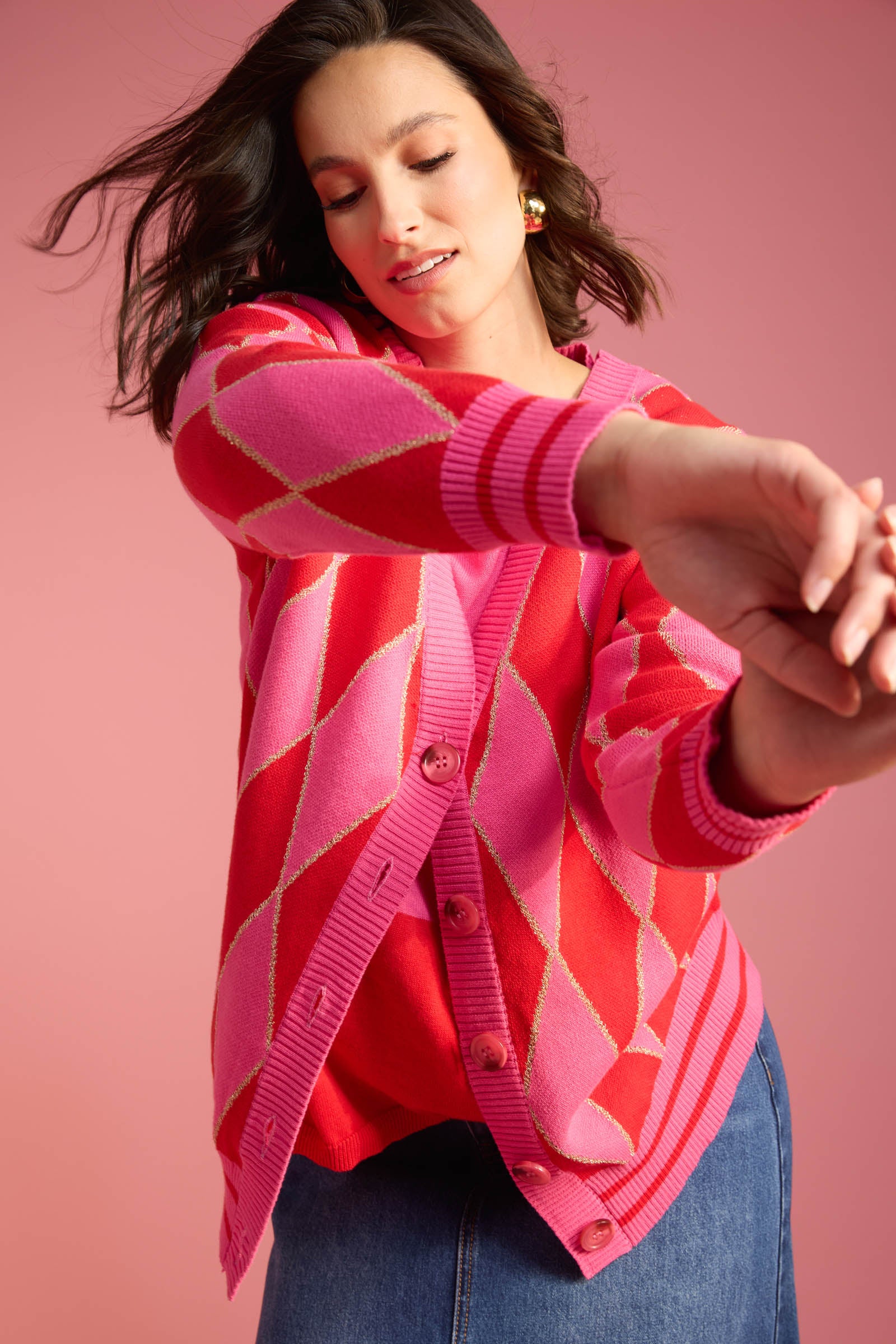 Casablanca Lurex Cardigan - Chilli/Pink