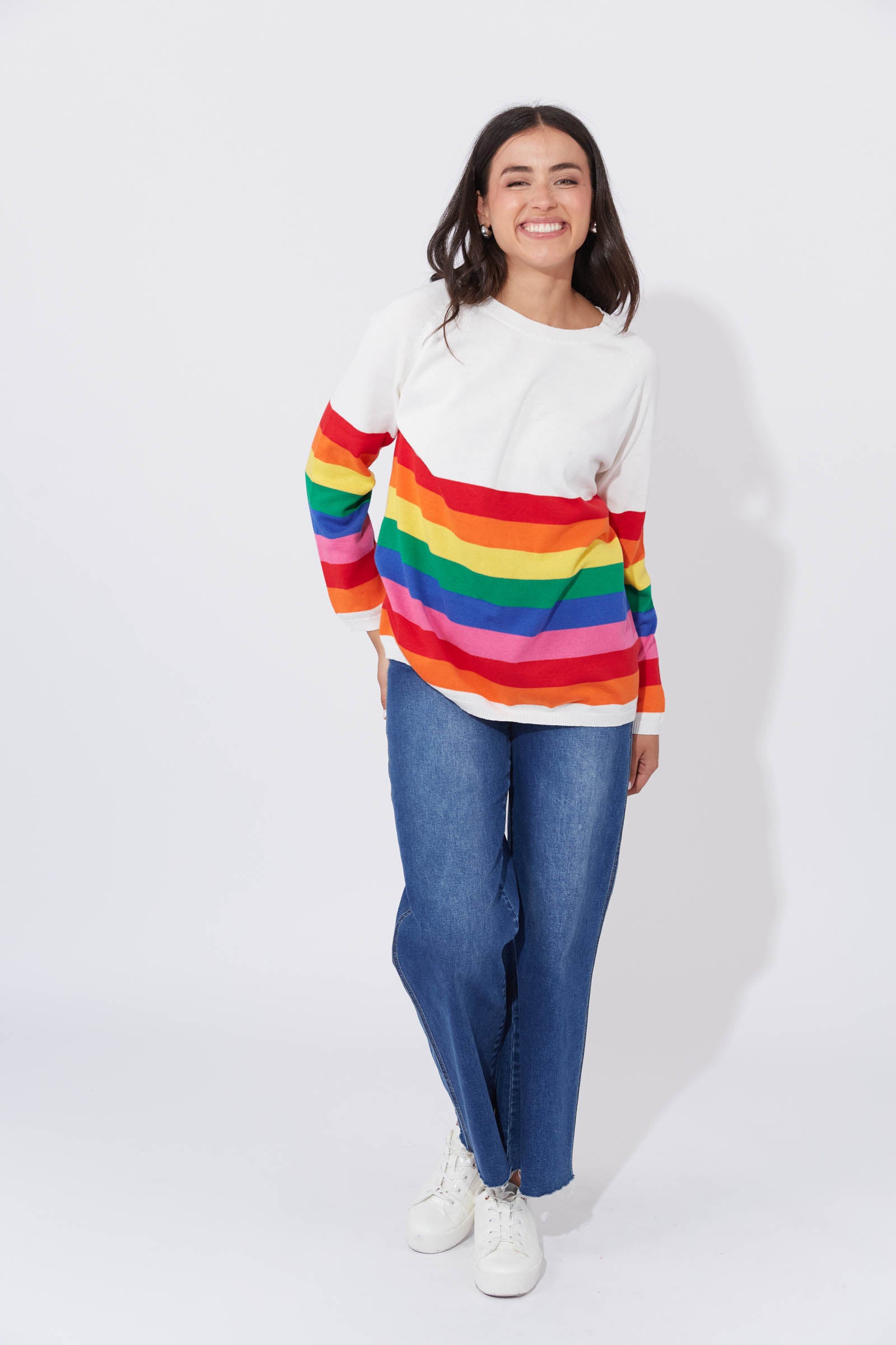Jeans Rainbow Striped Jumper Womens Rainbow Jumper Colourful