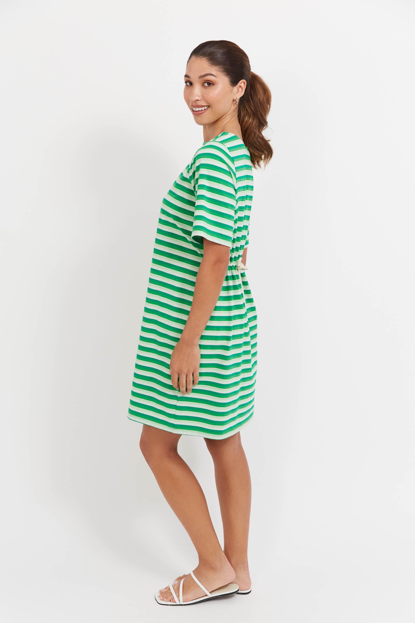 Limon Stripe Tshirt Dress - Green