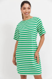 Limon Stripe Tshirt Dress - Green