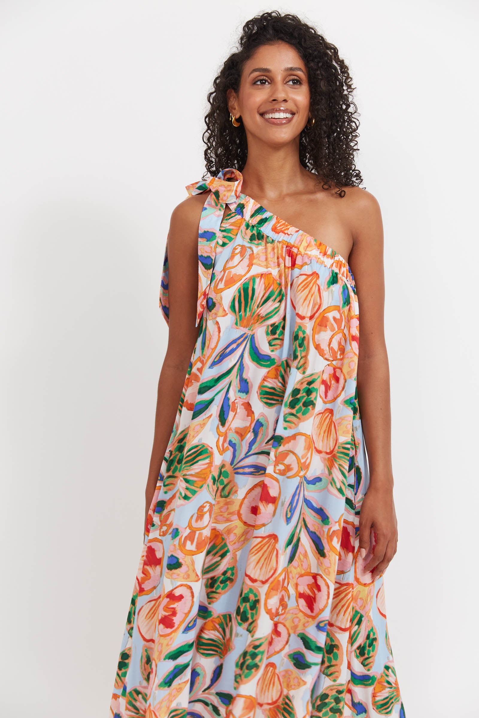 Baja One Shoulder Dress - Tide