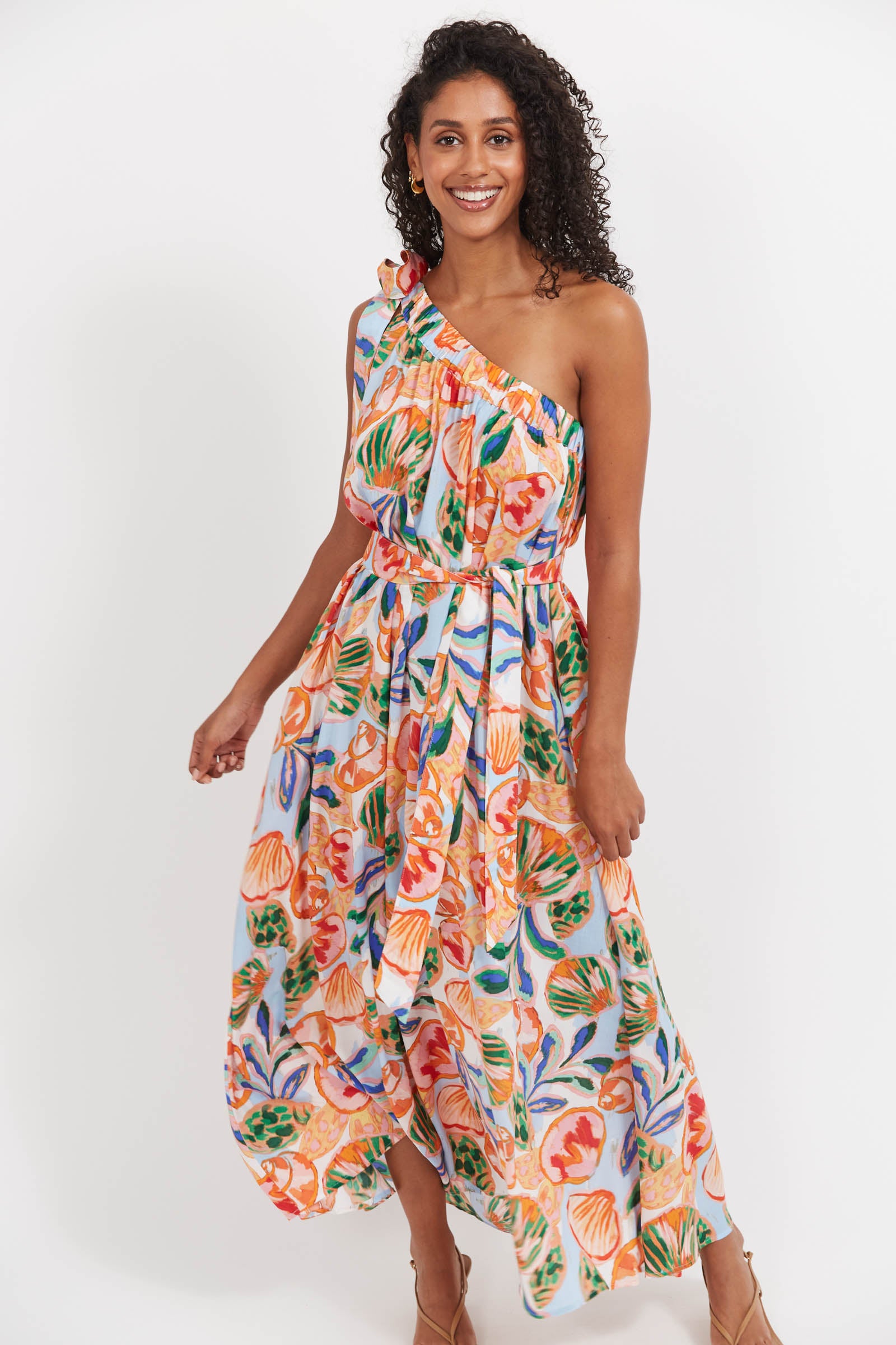 Baja One Shoulder Dress - Tide