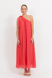 Baja One Shoulder Dress - Punch