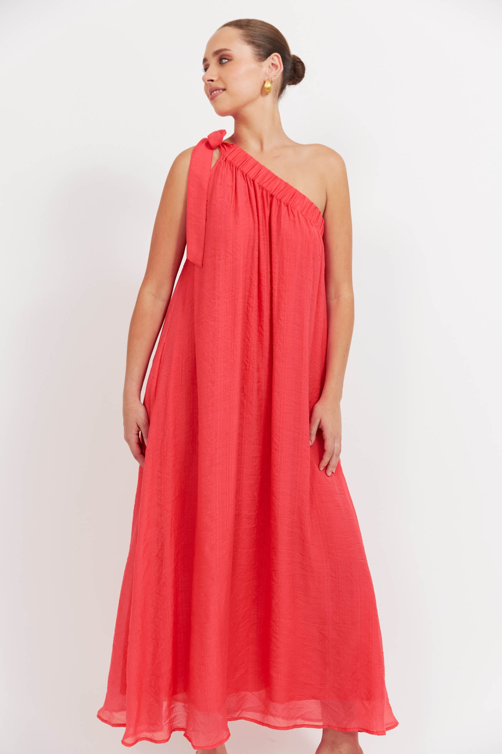 Baja One Shoulder Dress - Punch