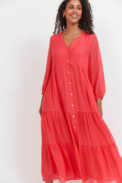 Baja Button Maxi Dress - Punch