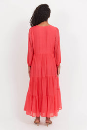Baja Button Maxi Dress - Punch