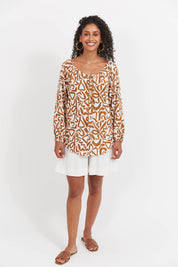 Bahama Button Tie Top - Opus Tan