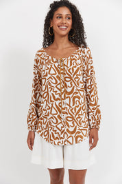 Bahama Button Tie Top - Opus Tan