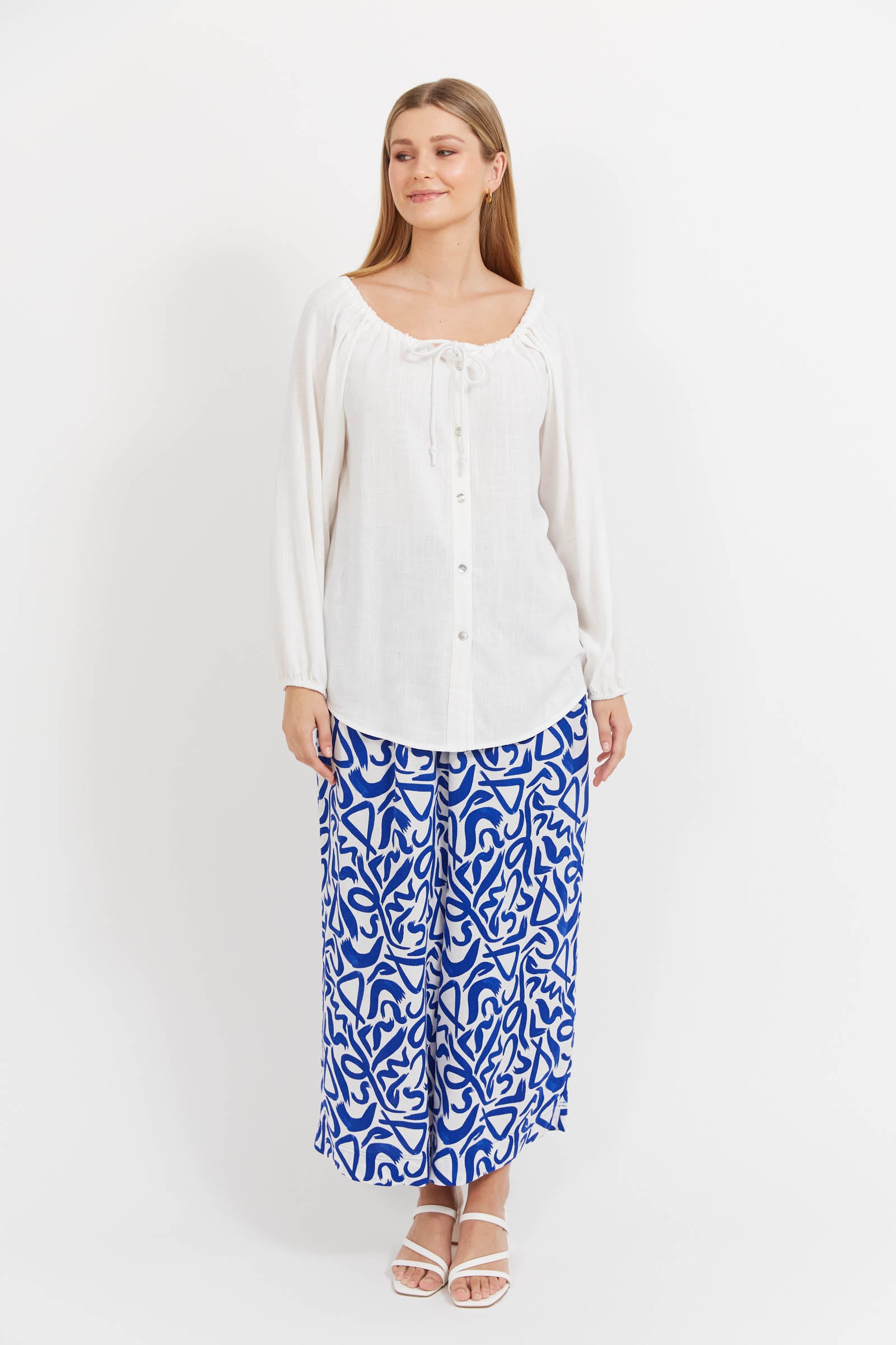 Bahama Button Tie Top - White