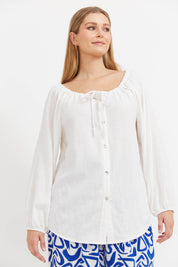 Bahama Button Tie Top - White