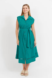 Santos Sleeveless Shirt Dress - Teal