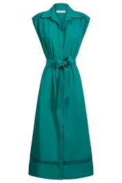 Santos Sleeveless Shirt Dress - Teal