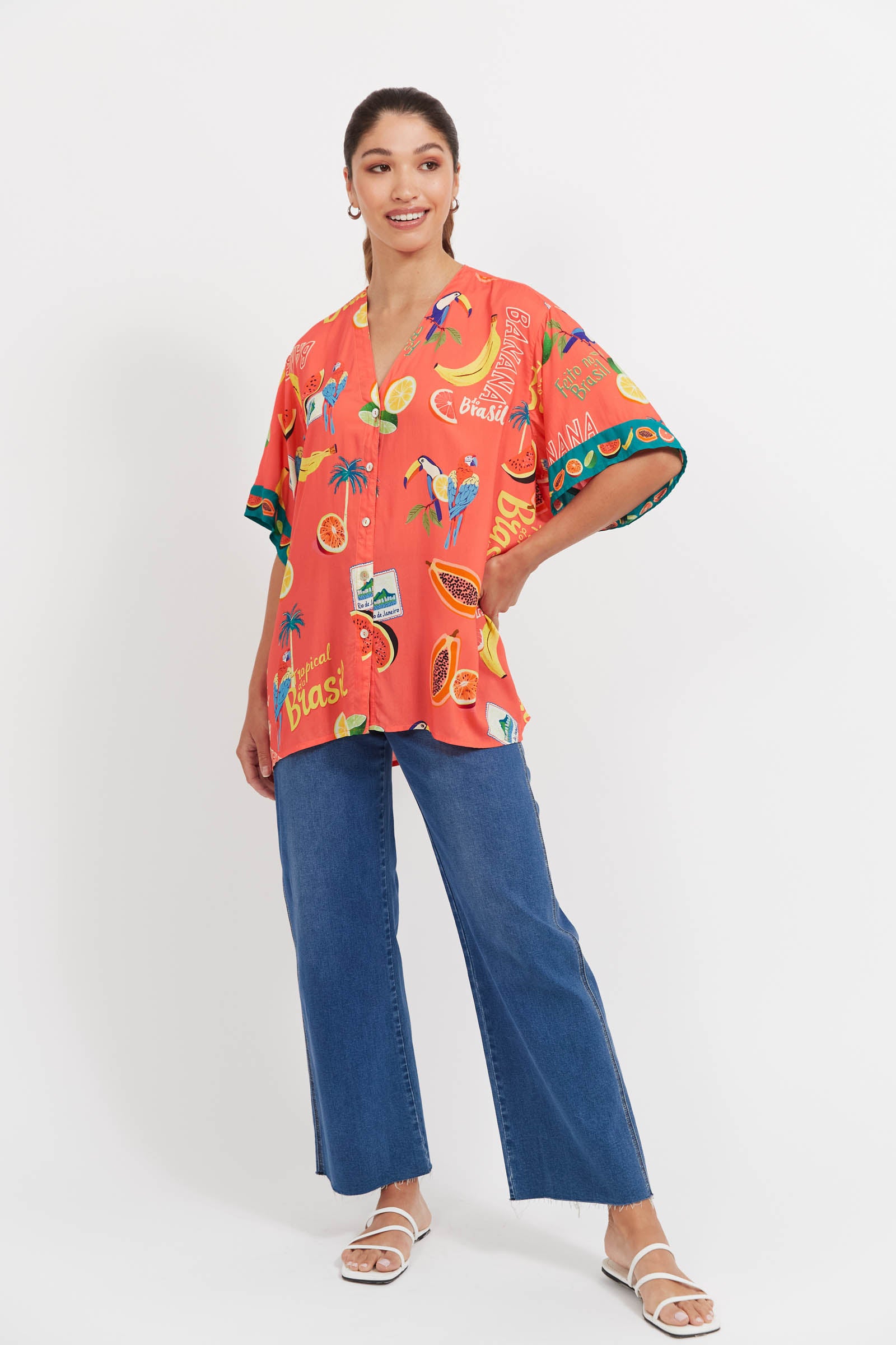 Cabana Button Top - Brasil Coral