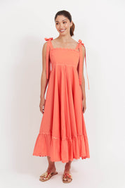 Brasilia Tie Maxi Dress - Coral