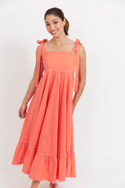 Brasilia Tie Maxi Dress - Coral