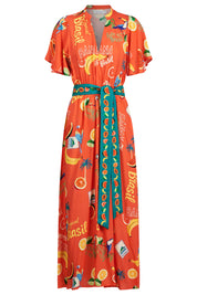 Cabana V Neck Maxi Dress - Brasil Coral