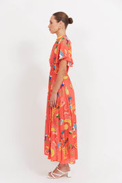 Cabana V Neck Maxi Dress - Brasil Coral