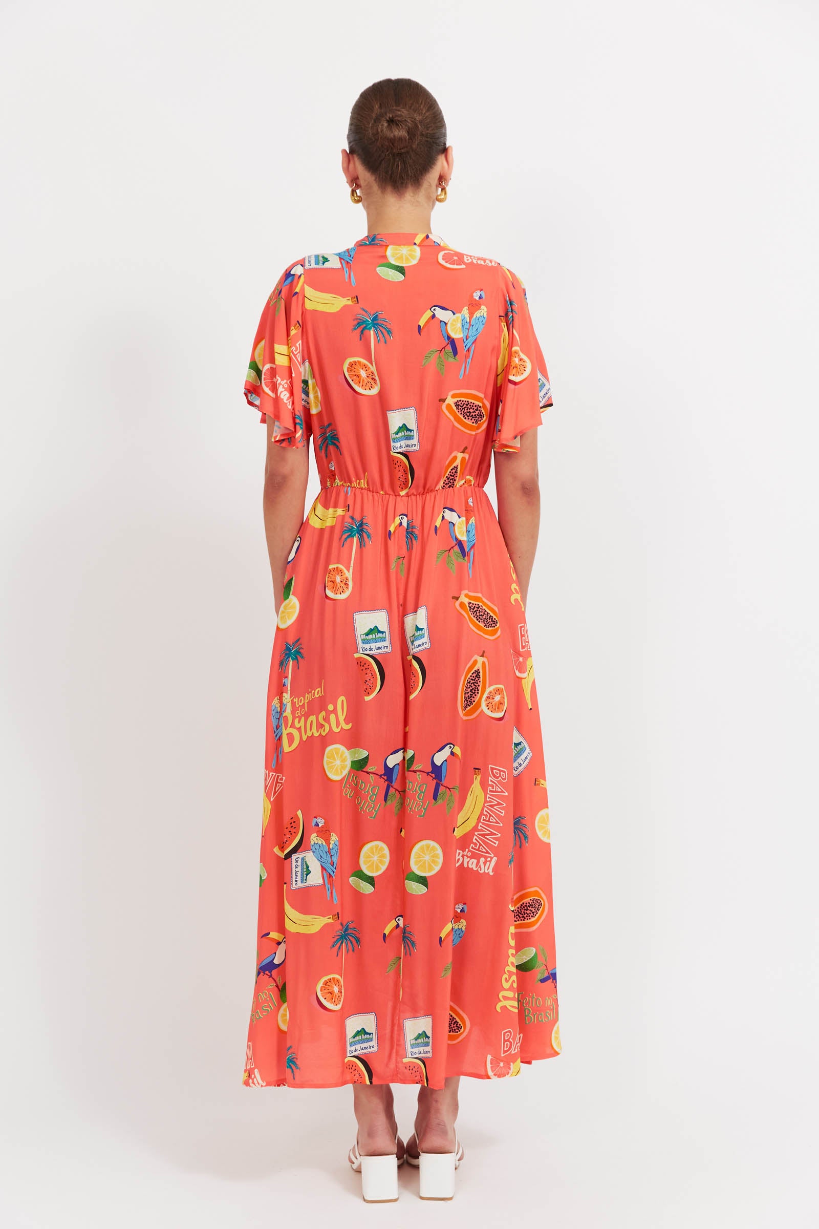 Cabana V Neck Maxi Dress - Brasil Coral