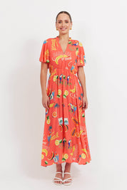Cabana V Neck Maxi Dress - Brasil Coral