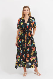 Cabana V Neck Maxi Dress - Brasil Black