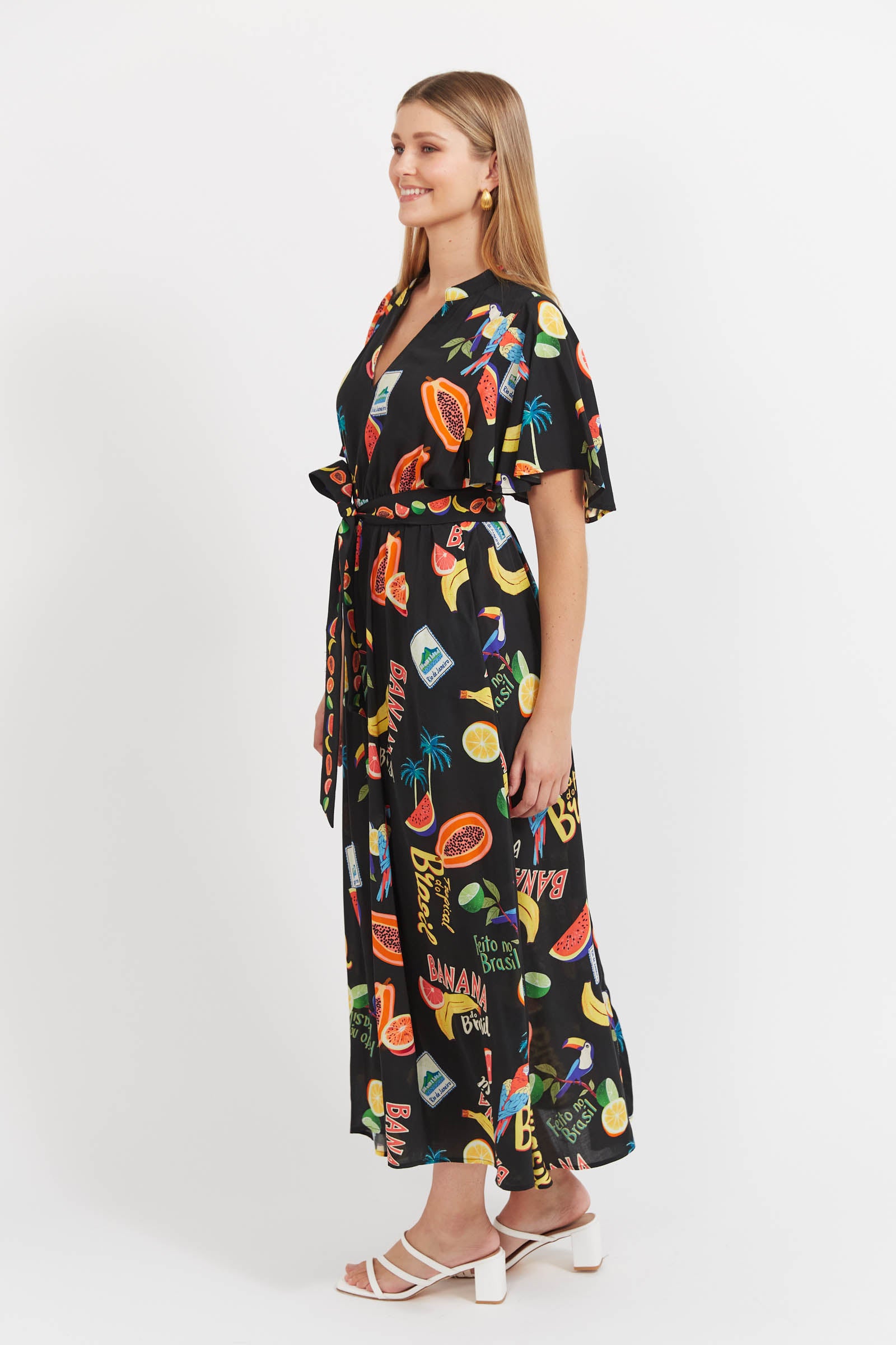 Cabana V Neck Maxi Dress - Brasil Black