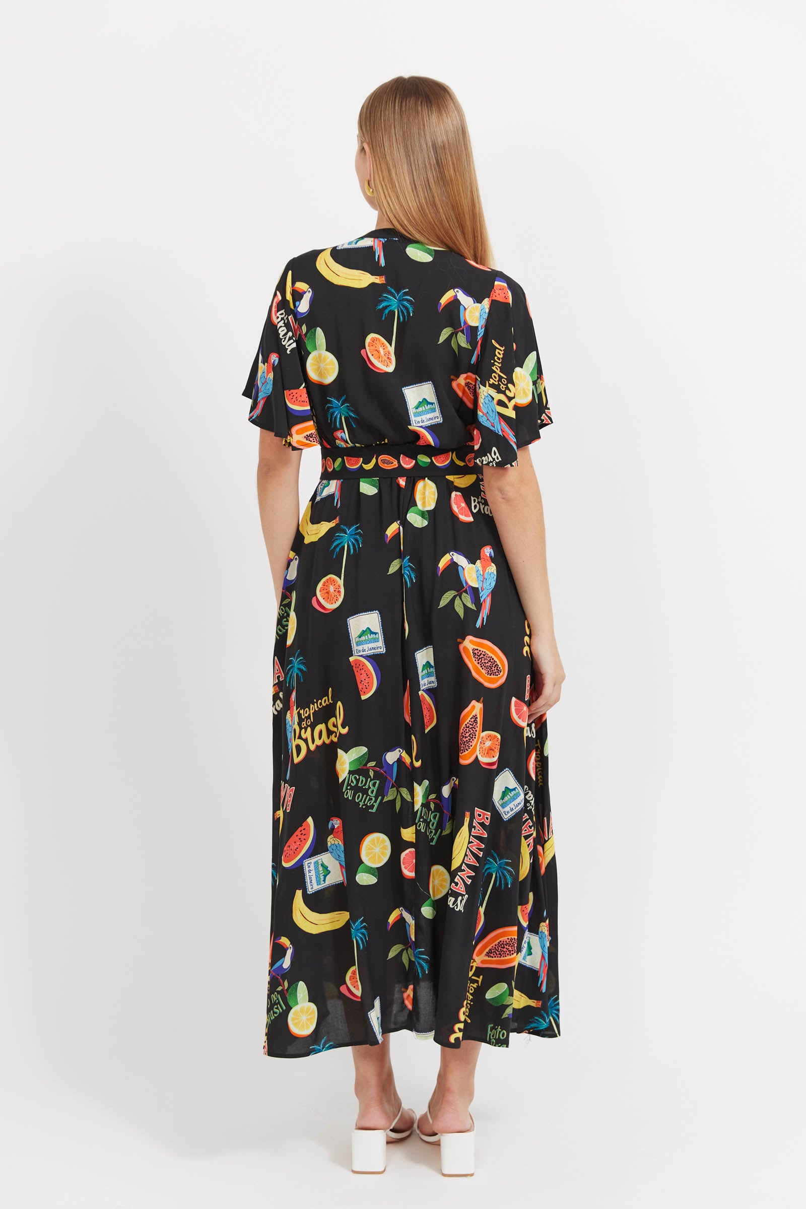 Cabana V Neck Maxi Dress - Brasil Black
