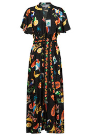 Cabana V Neck Maxi Dress - Brasil Black
